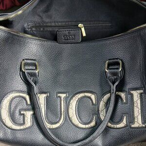 GUCCI Black Leather GG Trim Medium Duffle Bag New & Authentic
